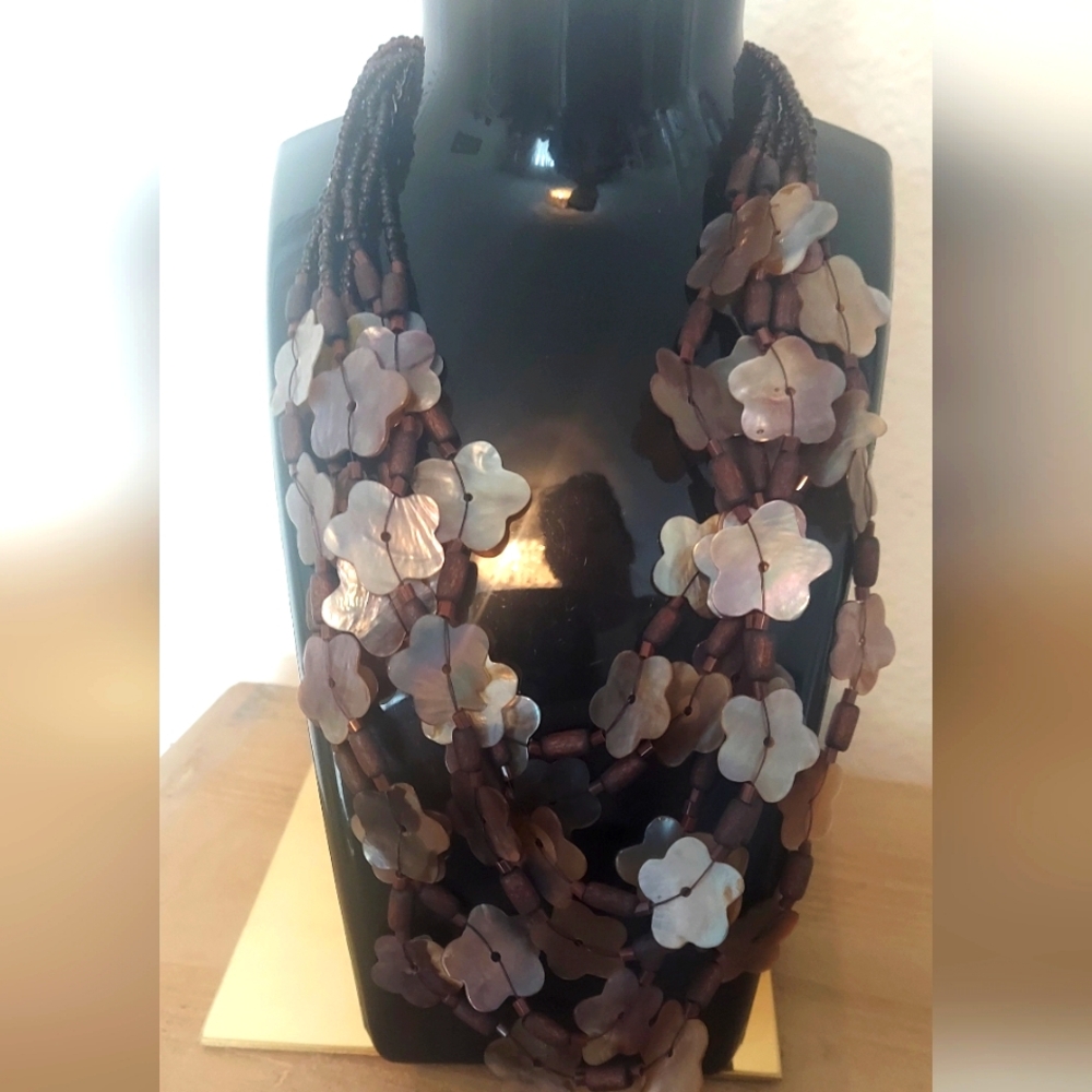 Multi-Strand Floral Shell Necklace